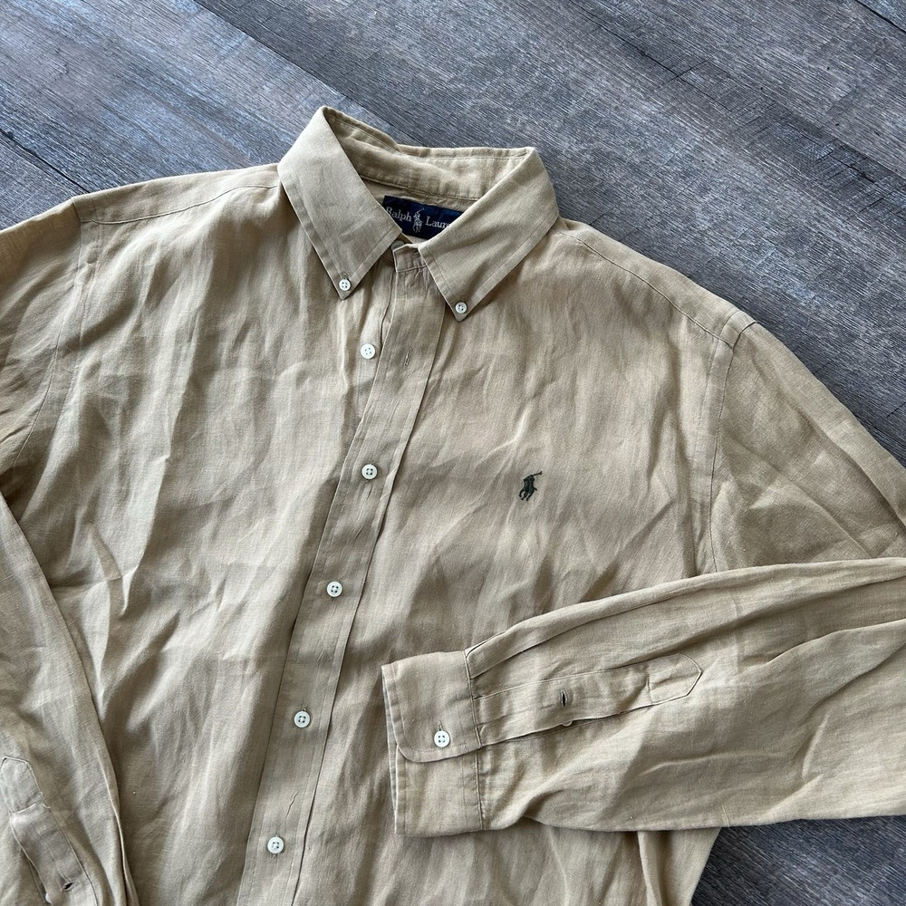 Polo Ralph Lauren Men's Classic Fit 100% Linen Button-Down Shirt XL Dark Beech